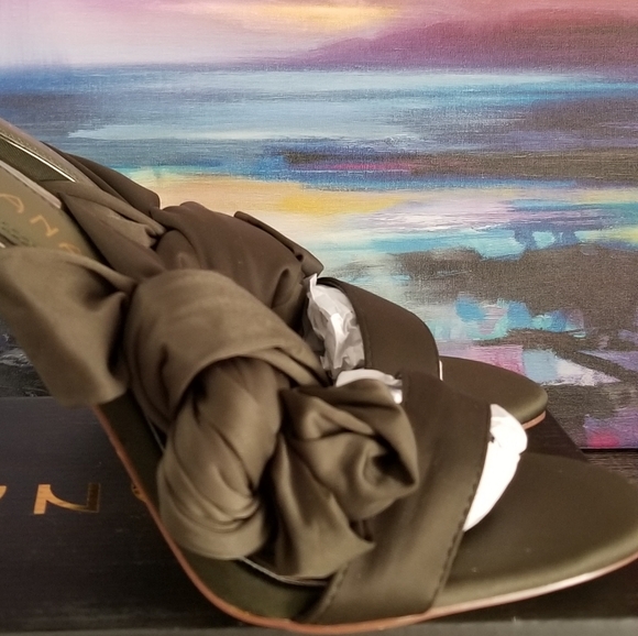 Liliana Olive Faux Satin Open Toe Stiletto Sandal w/Stretchy Ribbon Lace up - Picture 3 of 6